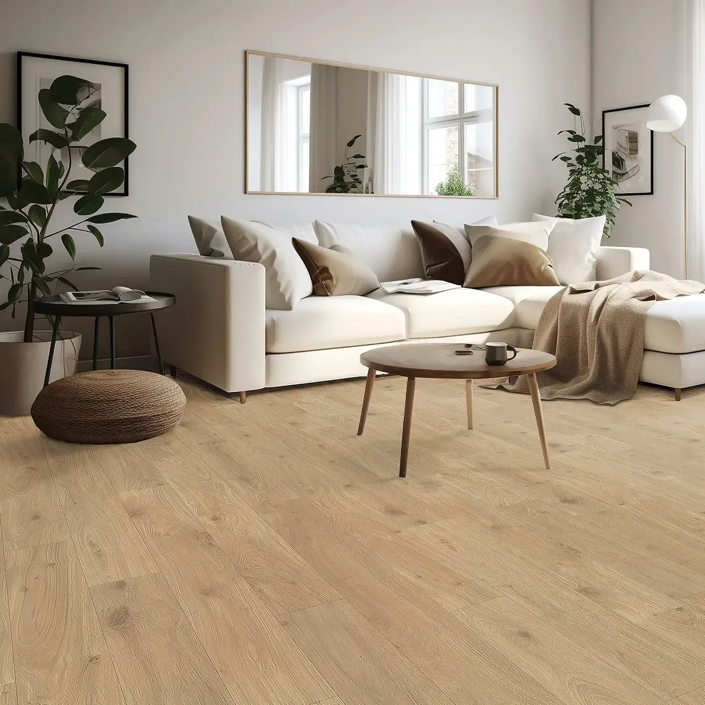 Mohawk Laminate in a warm light brown wood tone in a living room | Fantastic Floors