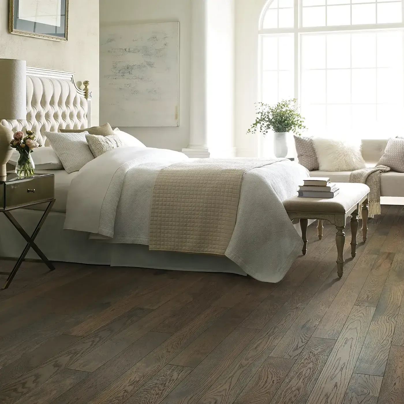 Shaw Floors medium brown Hardwood in a bedroom | Fantastic Floors