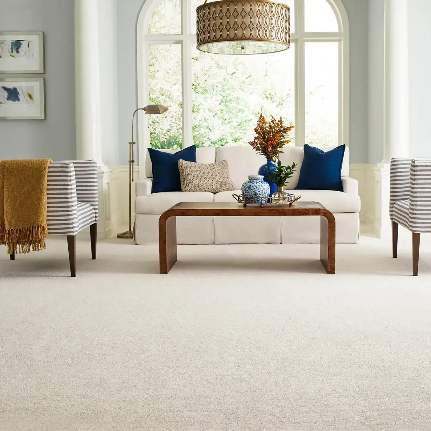 Champagne Color Shaw Floors carpet in living room | Fantastic Floors