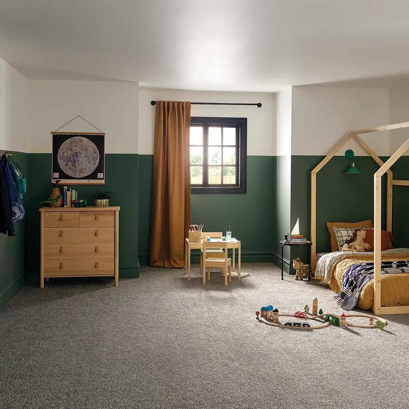 Gray Shaw Floors carpet in a warm colored kids bedroom | Fantastic Floors