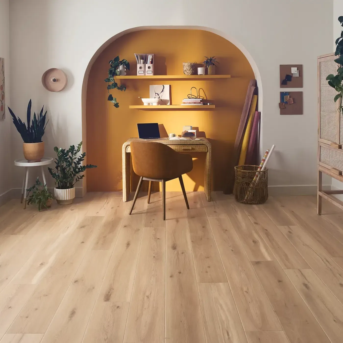 COREtec Luxury Vinyl in a warm light natural wood color in an office look | Fantastic Floors