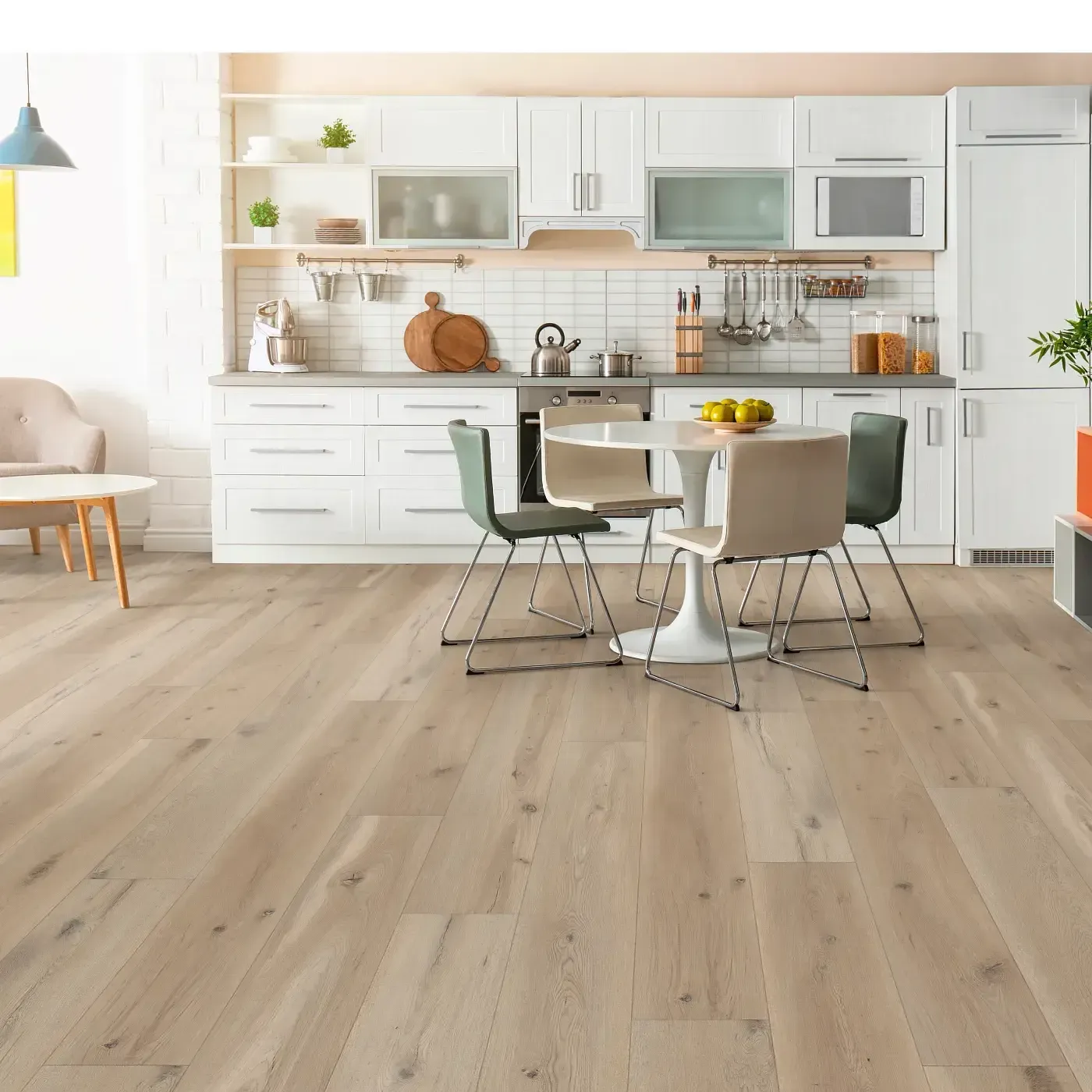 COREtec Luxury Vinyl in a light blonde wood color in a kitchen | Fantastic Floors