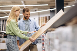 couple visiting a flooring showroom
